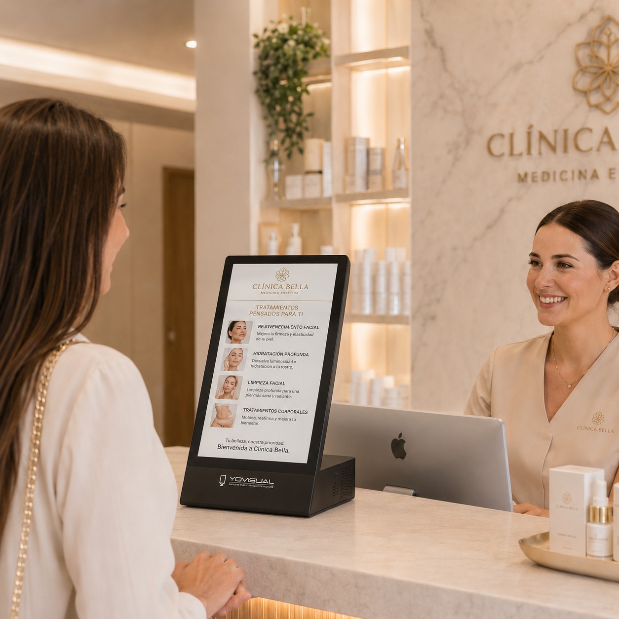 Pantalla de sobremesa para clínicas y centros estéticos