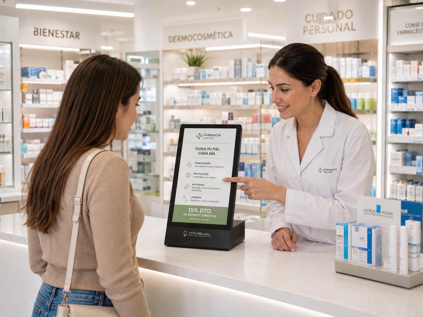 Pantalla de sobremesa para farmacia