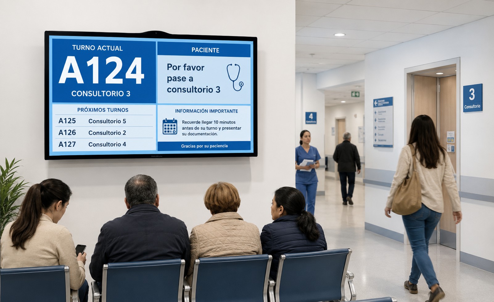 Pantalla mural informativa para salas de espera públicas