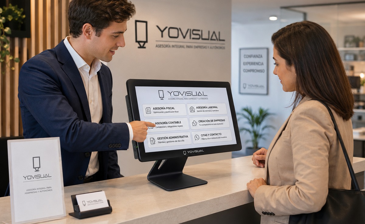 Pantalla de sobremesa para recepción corporativa