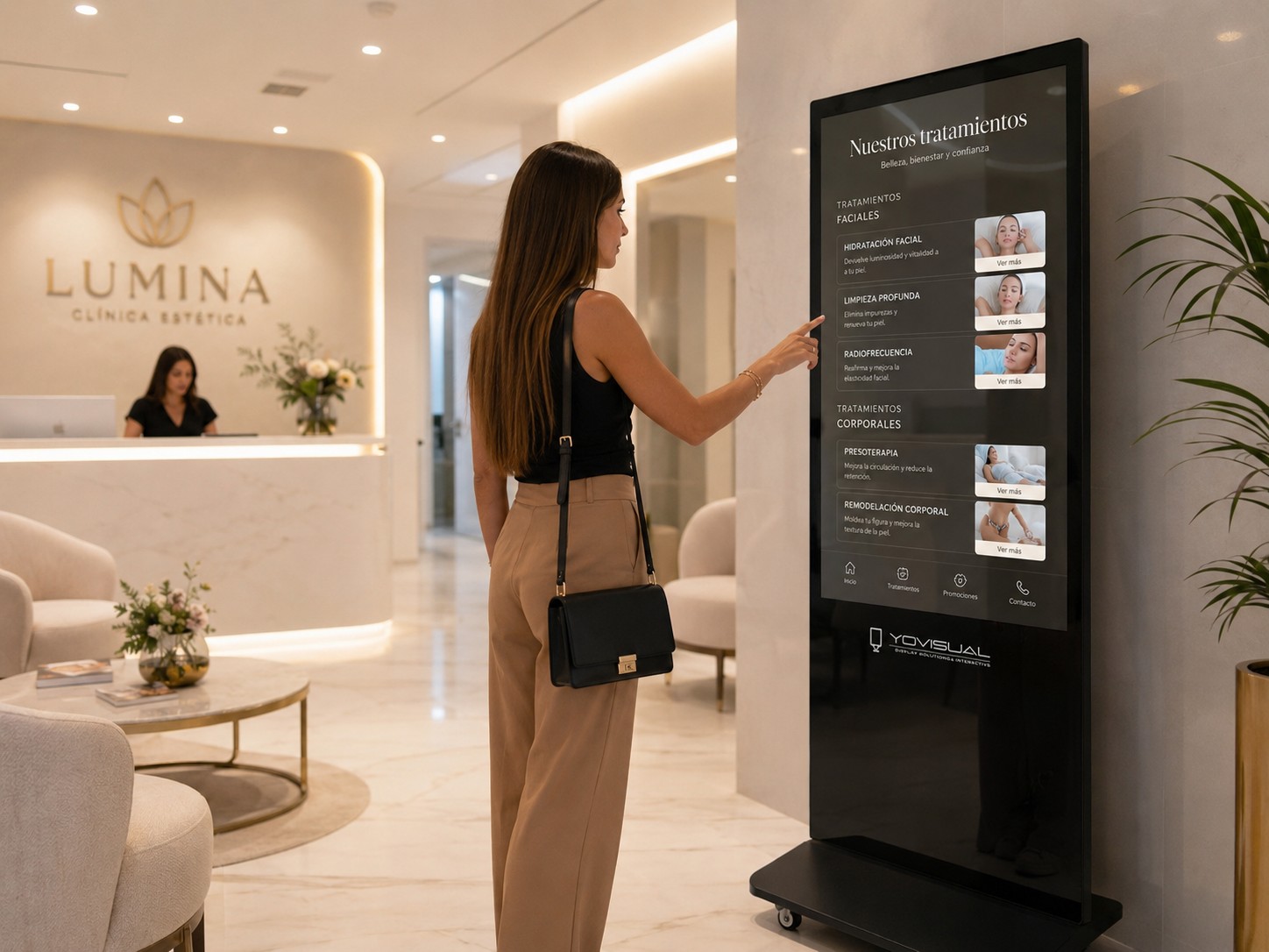 Tótem publicitario LCD de interior en uso profesional