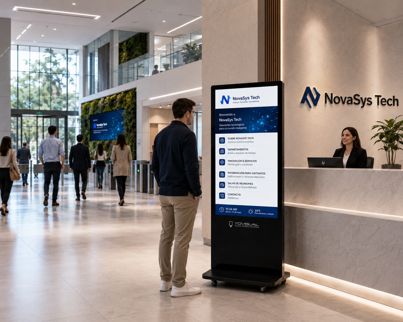 Tótem vertical digital para vestíbulo corporativo