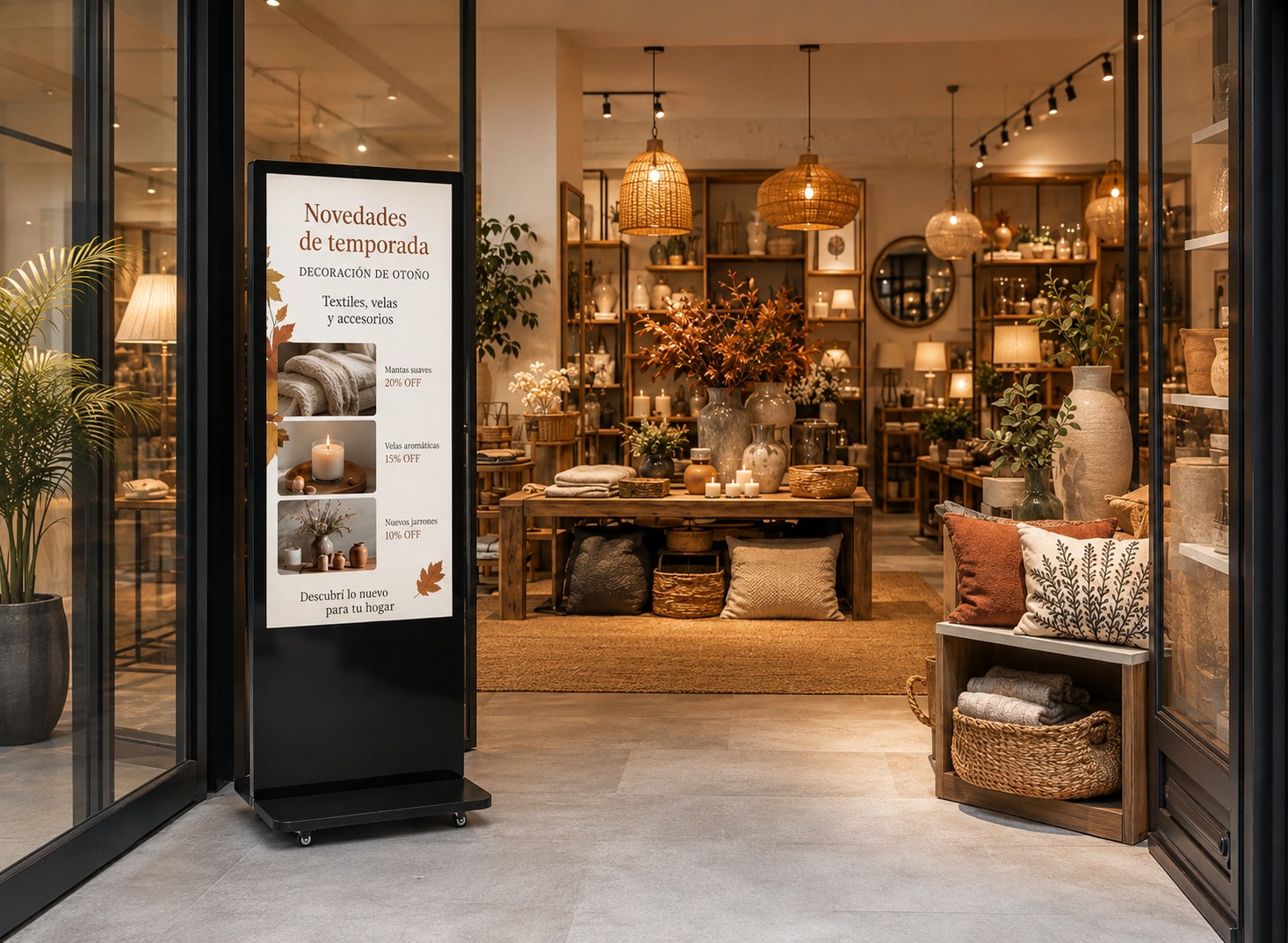Tótem vertical de interior instalado en un comercio