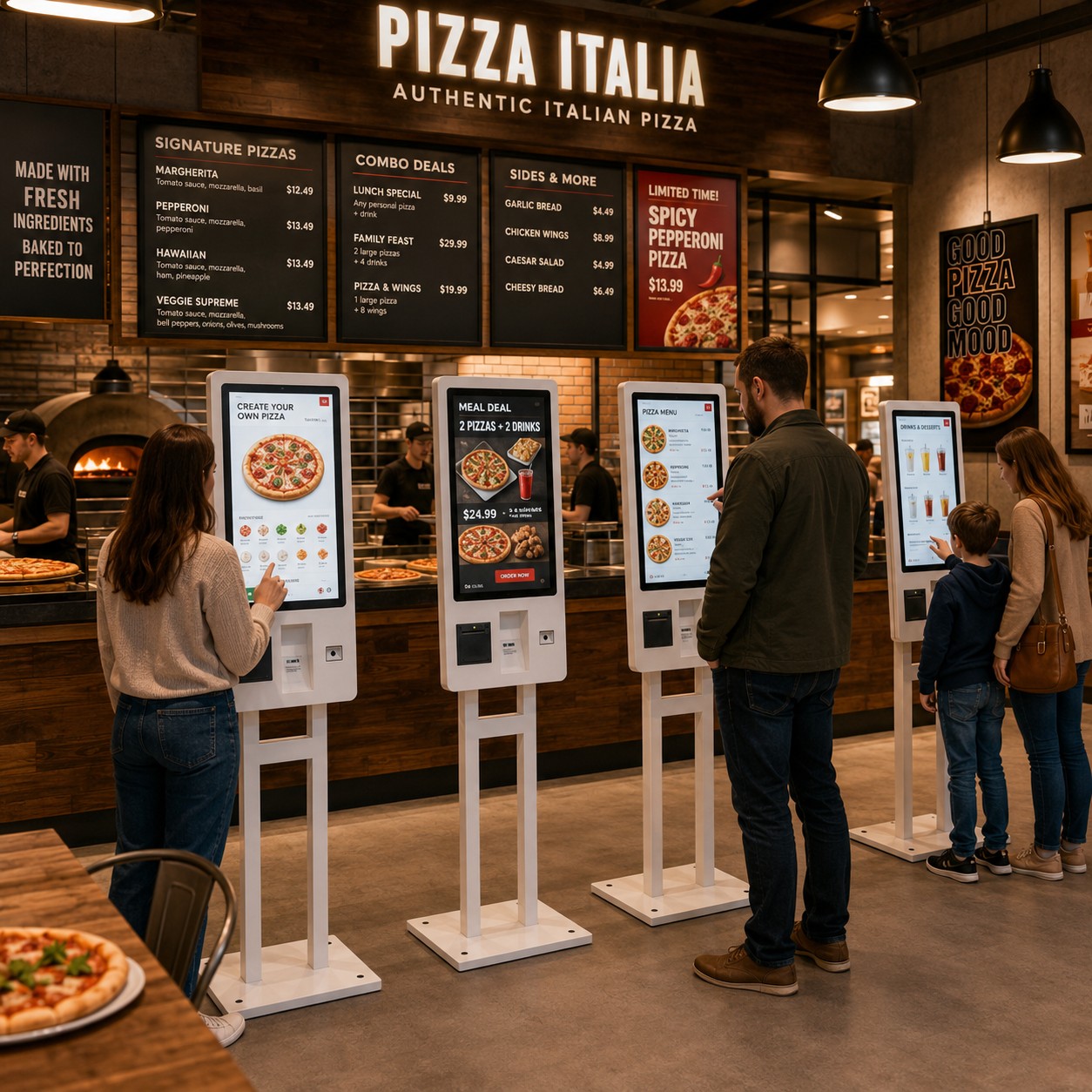 Cliente utilizando un tótem autoservicio TPV