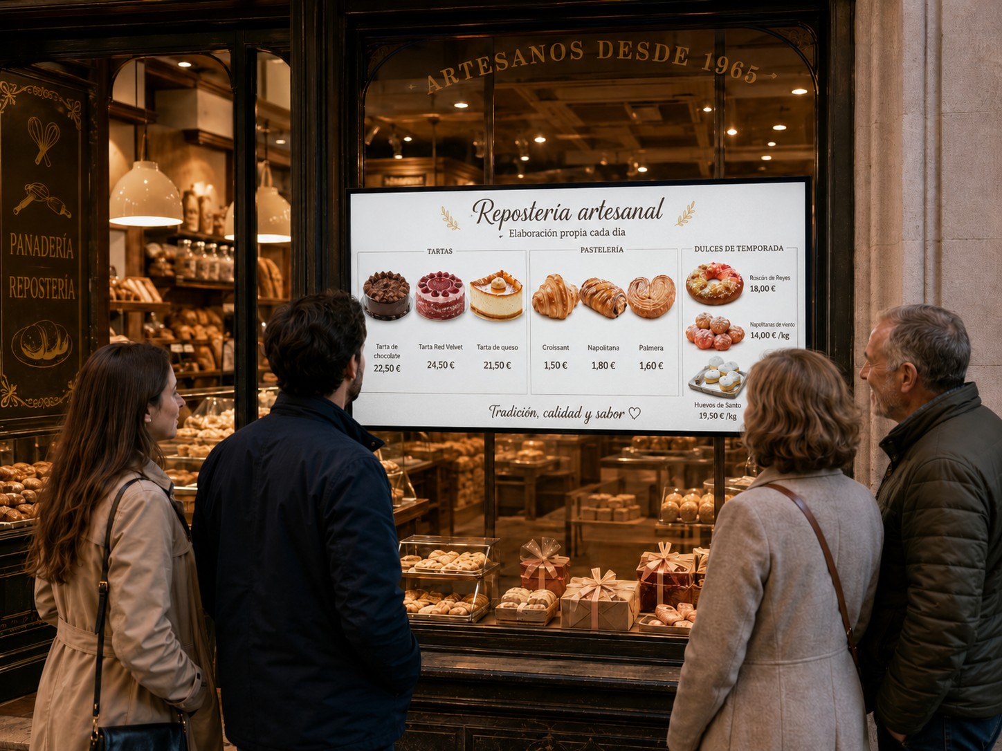 Pantalla de escaparate de alta luminosidad para panaderías