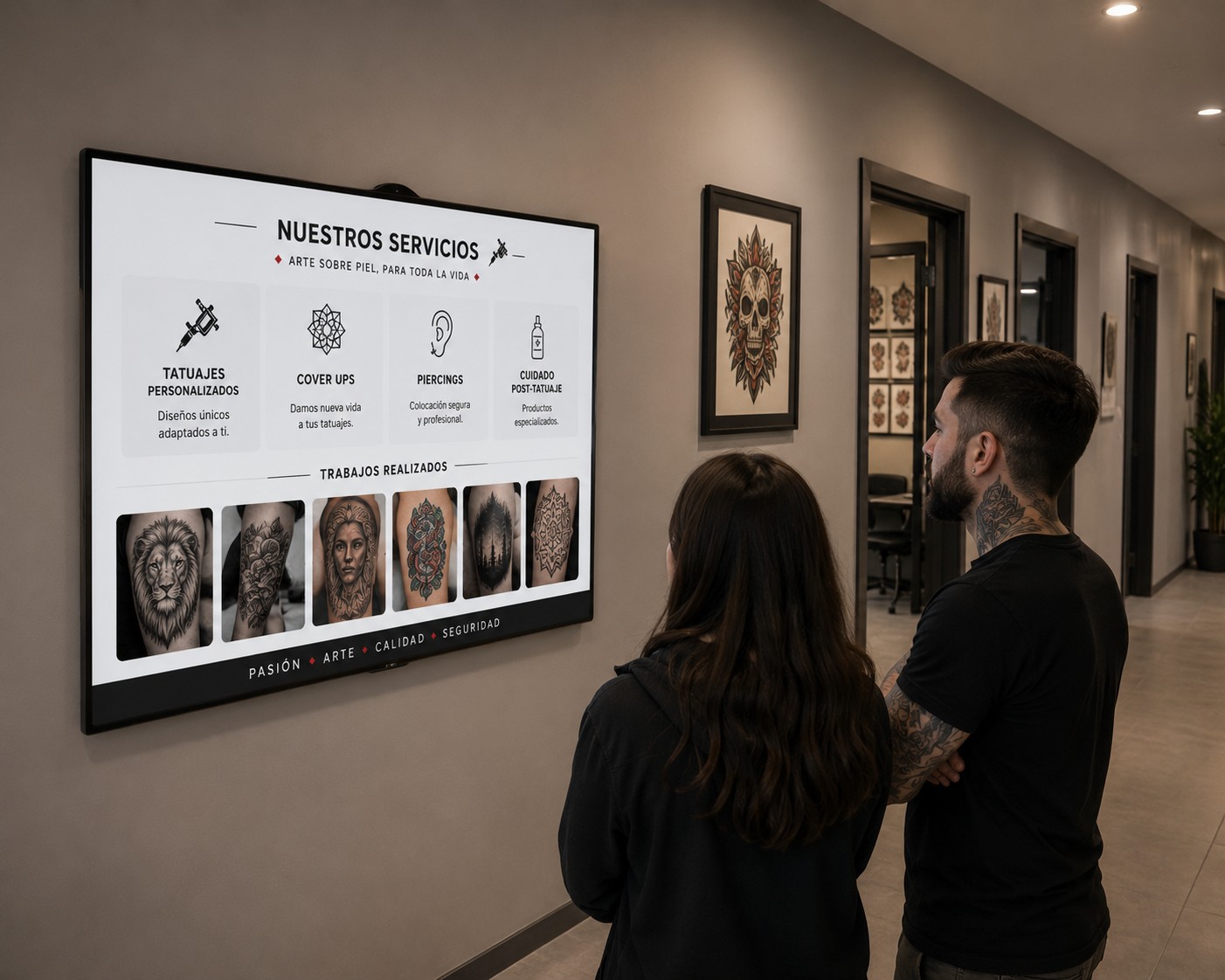 Pantalla escaparate para estudios de tatuajes