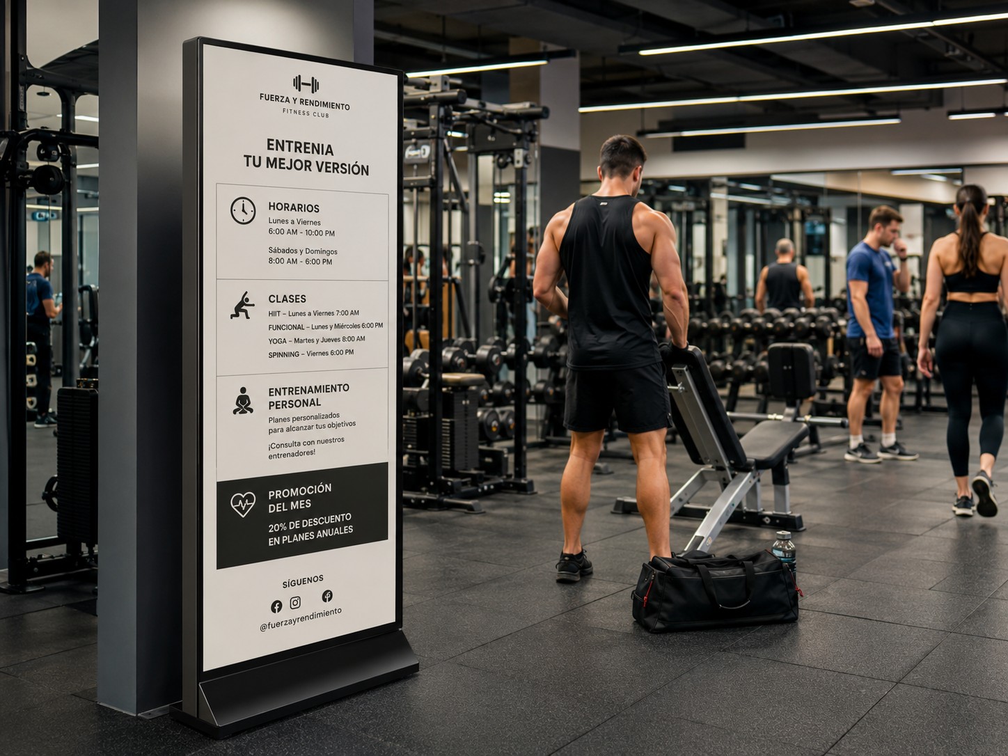 Pantalla full screen instalada en el interior de un gimnasio