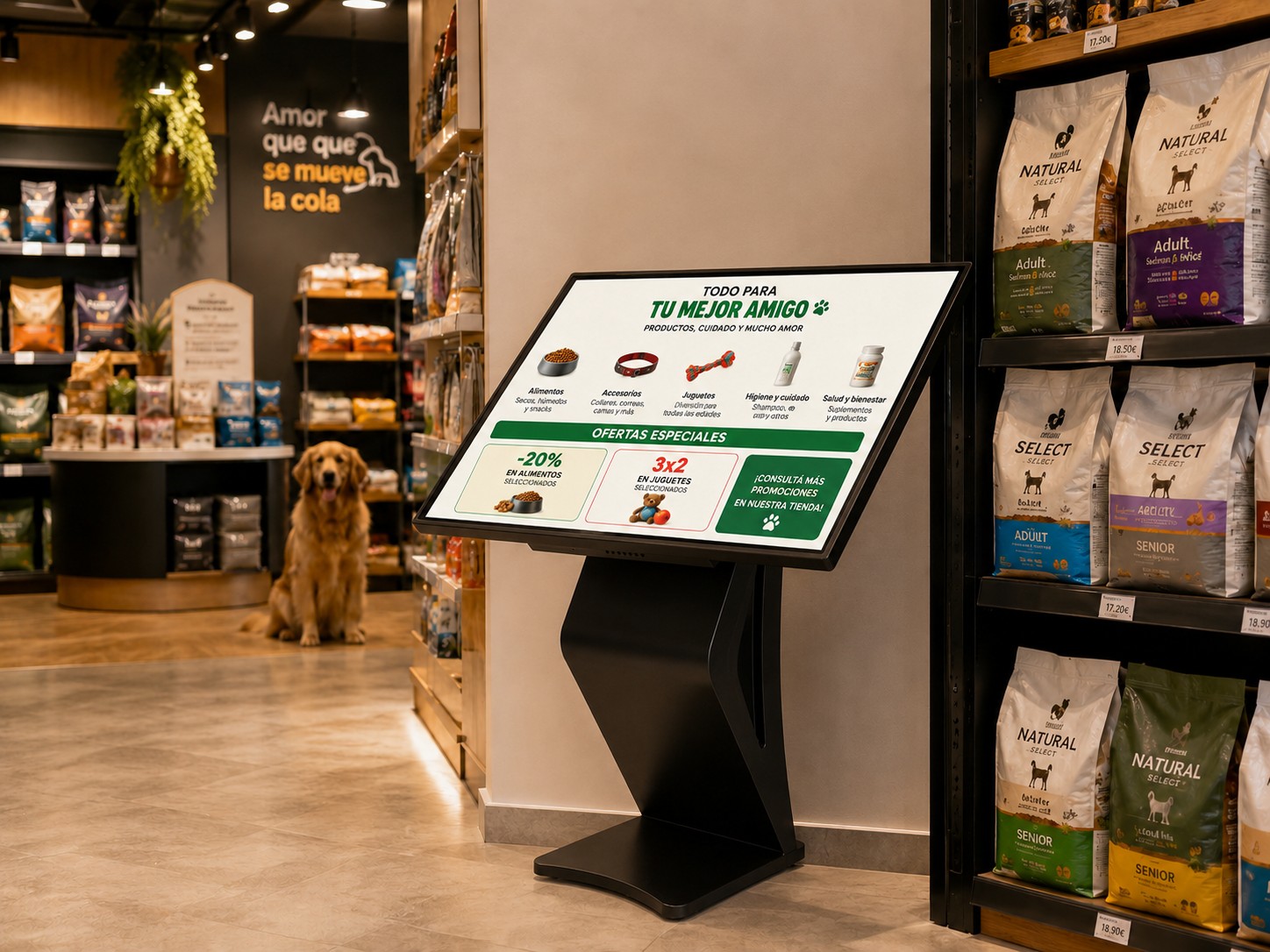 Kiosco táctil con soporte K instalado en un comercio