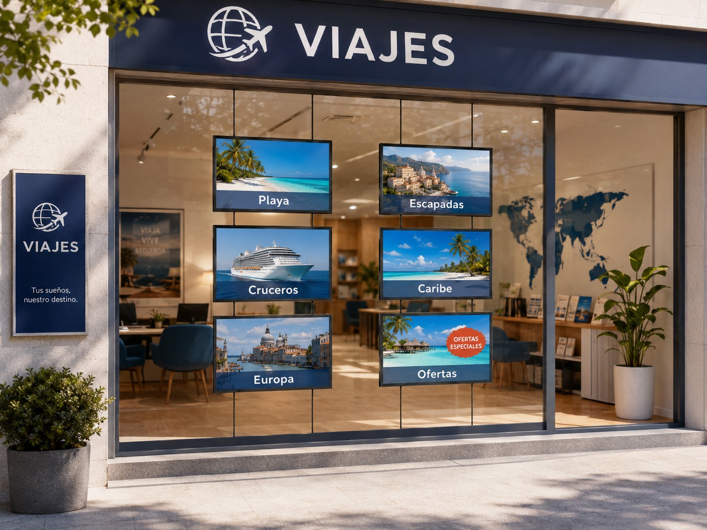 Pantalla escaparate múltiple colgante en inmobiliaria