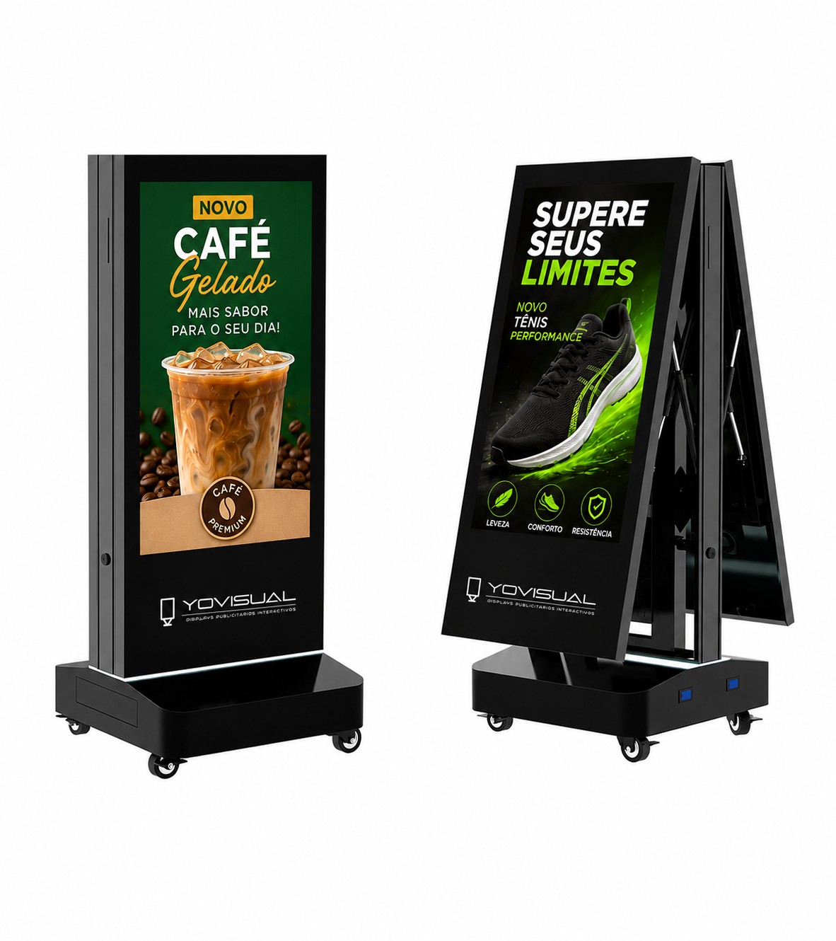 Pantalla publicitaria portátil doble con batería y dos pantallas