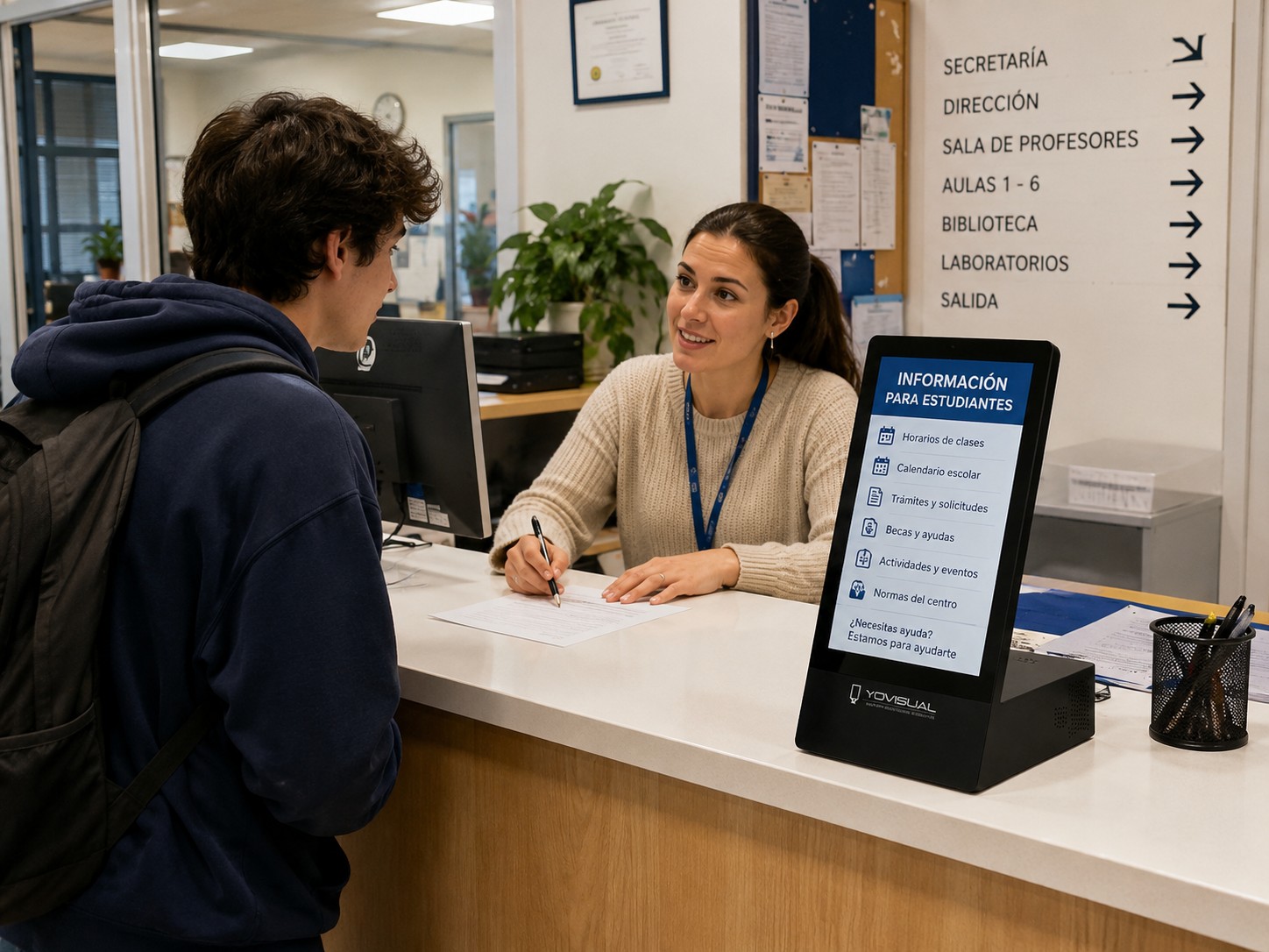 Pantalla de sobremesa para secretaría y recepción