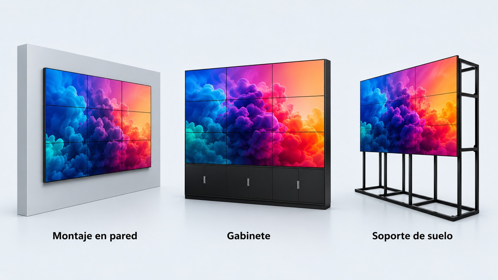 Tipos de instalación de panel modular LCD: montaje en pared, gabinete y soporte de suelo