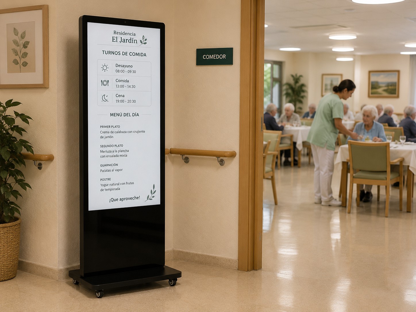 Tótem vertical de interior para residencias de ancianos