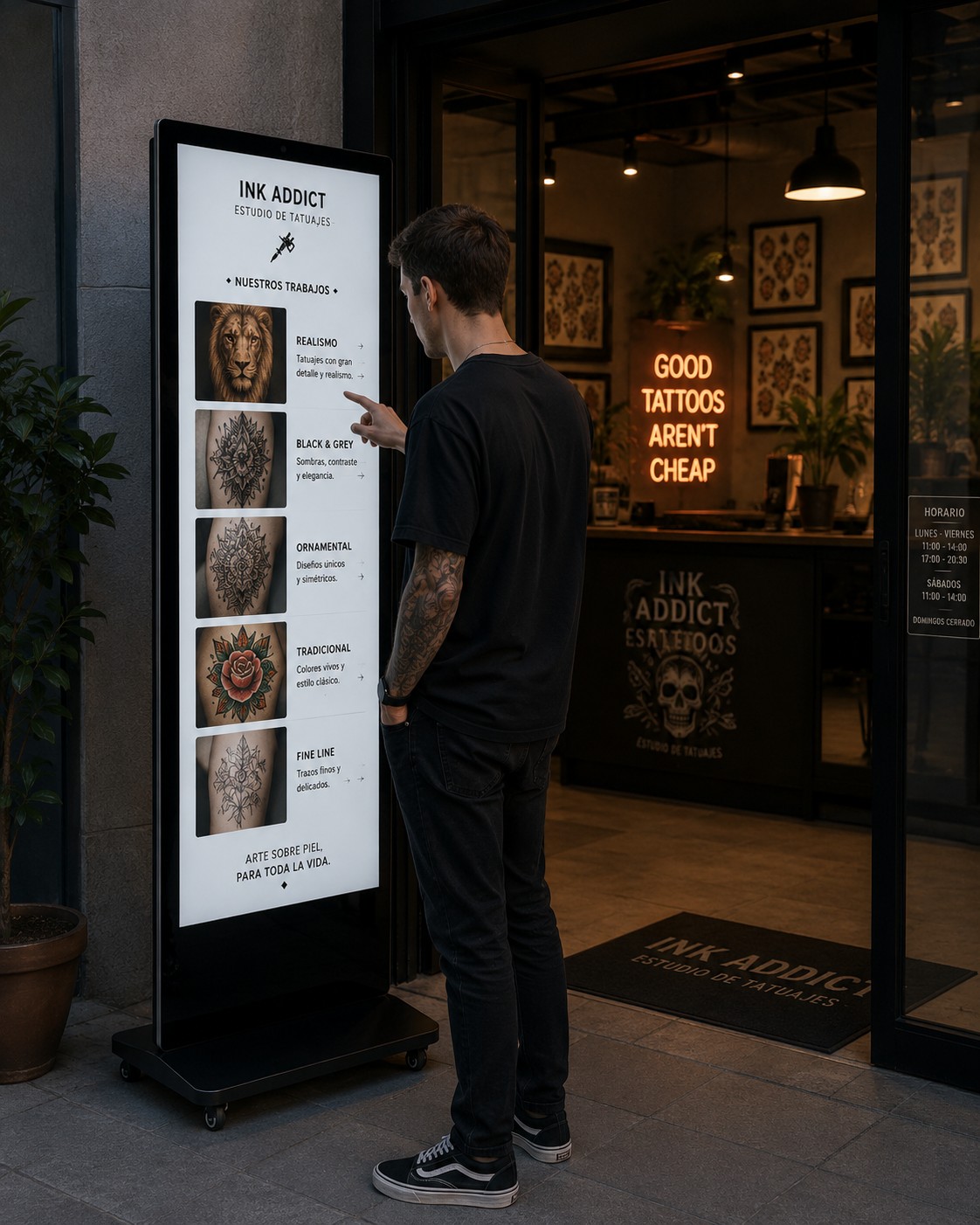 Tótem vertical de interior para estudios de tatuajes