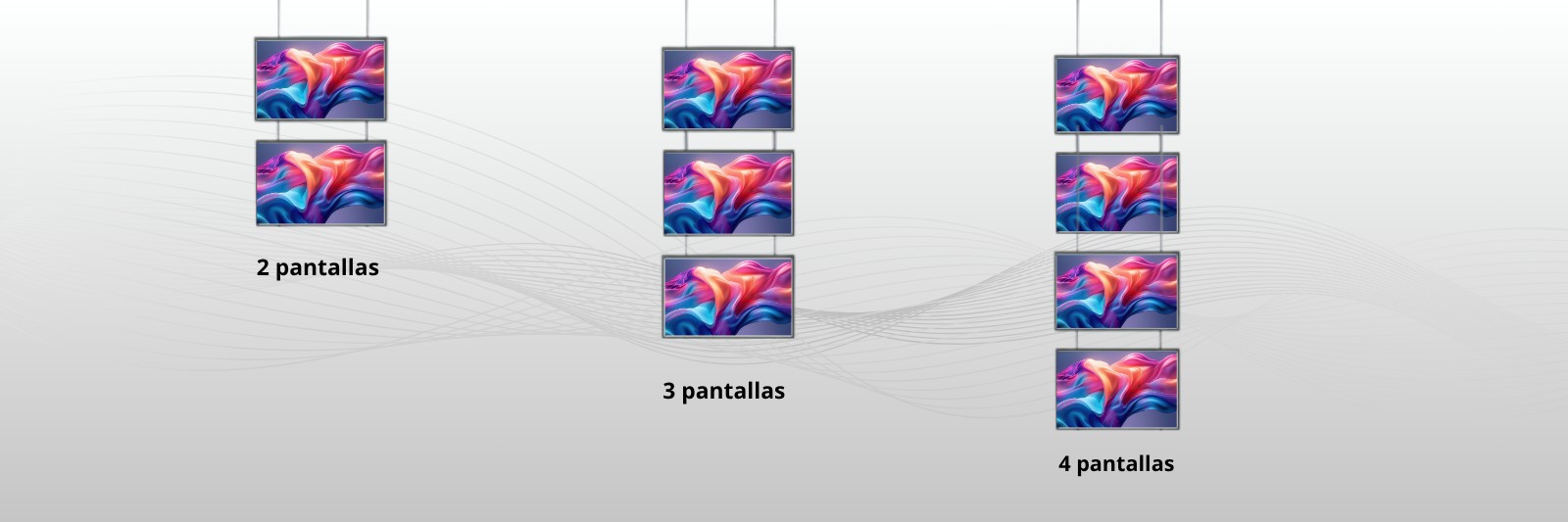 Formatos pantalla escaparate múltiple colgante