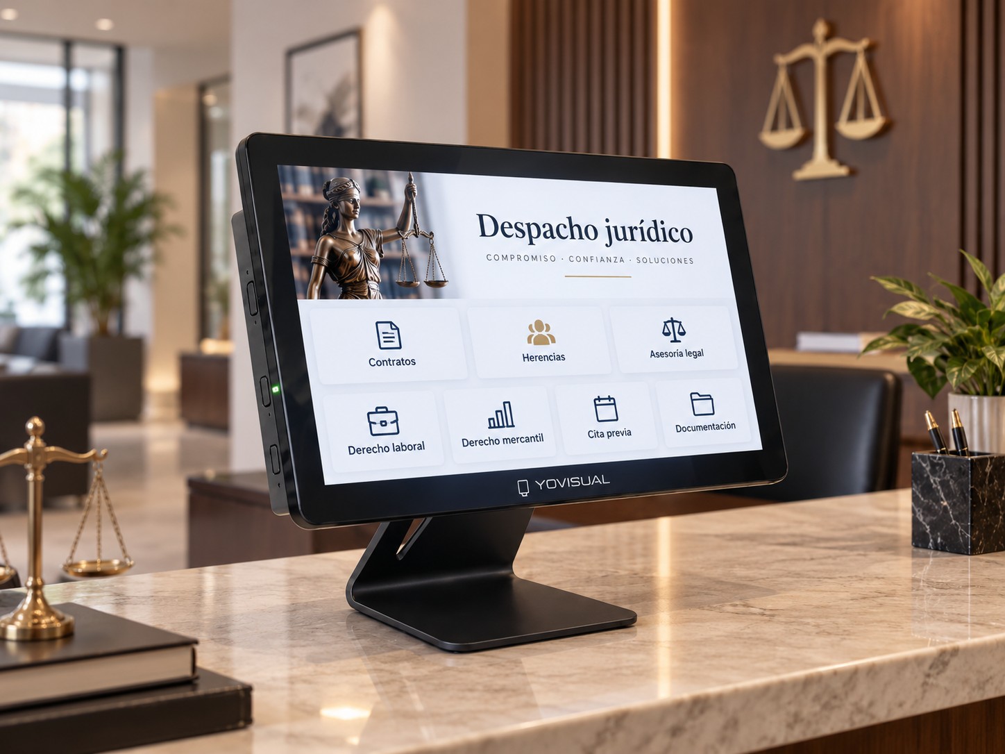Pantalla de sobremesa en despacho jurídico