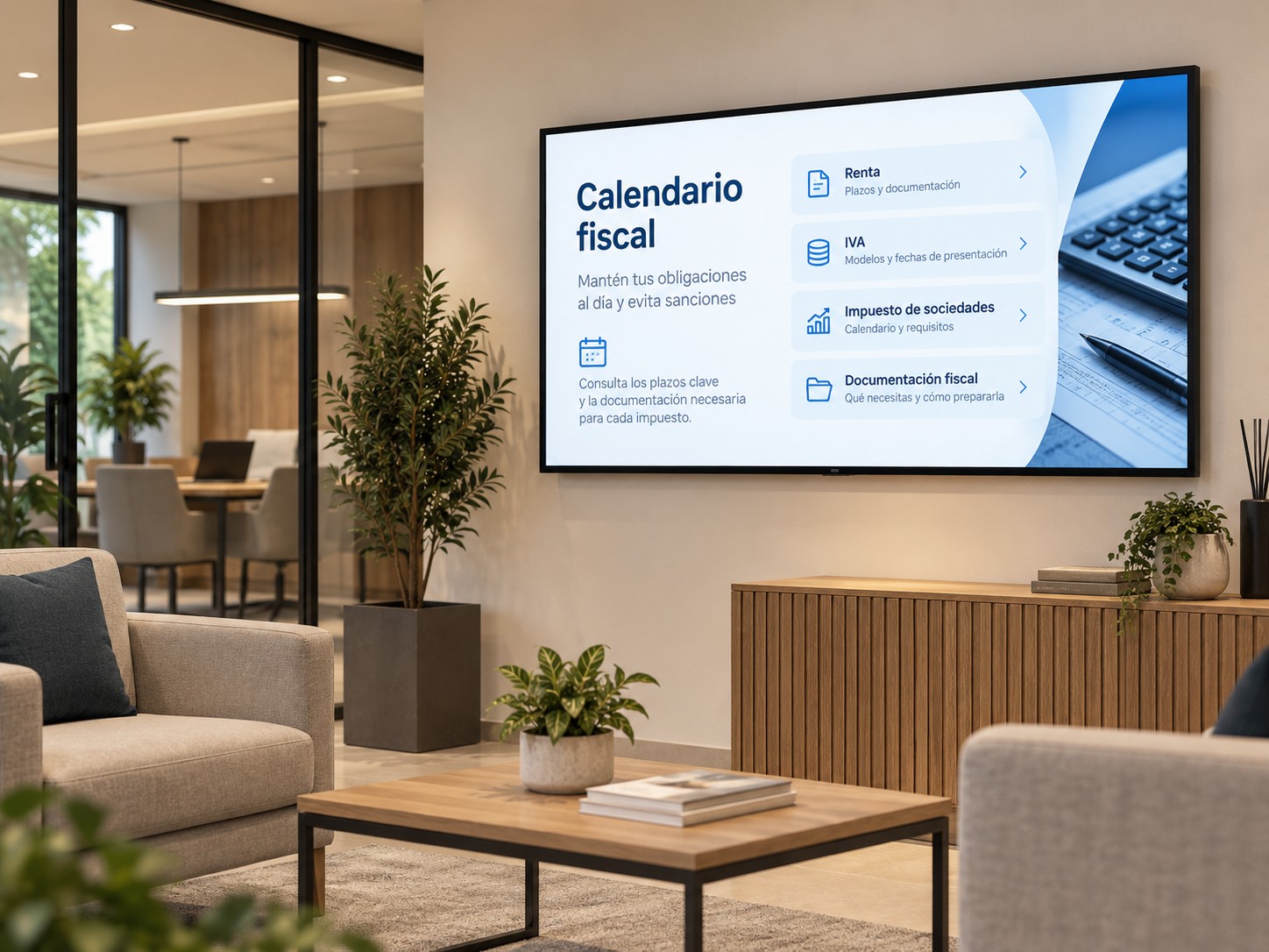 Pantalla de escaparate para asesoría fiscal