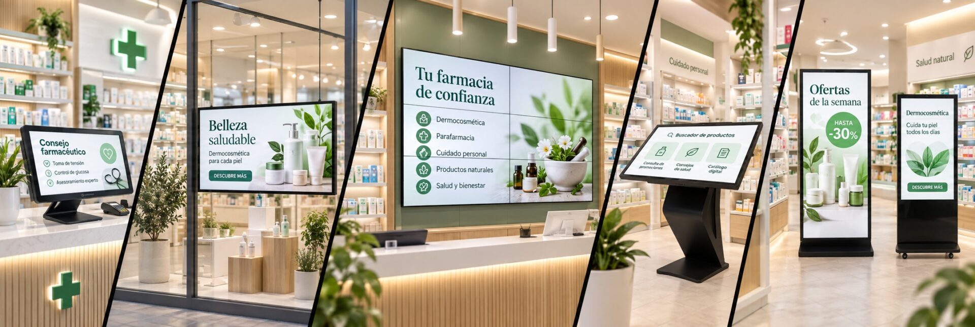 Pantalla de alta luminosidad instalada en escaparate de farmacia
