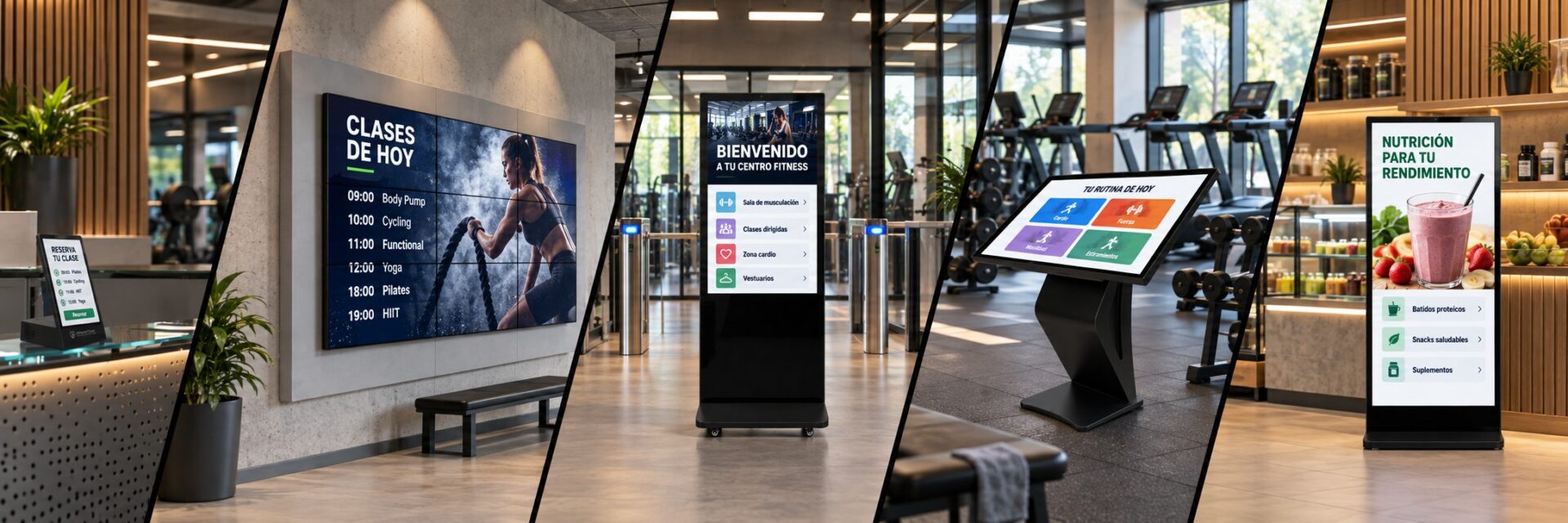 Pantalla Full Screen de gran formato en un gimnasio
