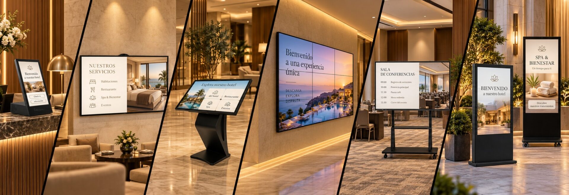 Panel modular instalado en el lobby de un hotel