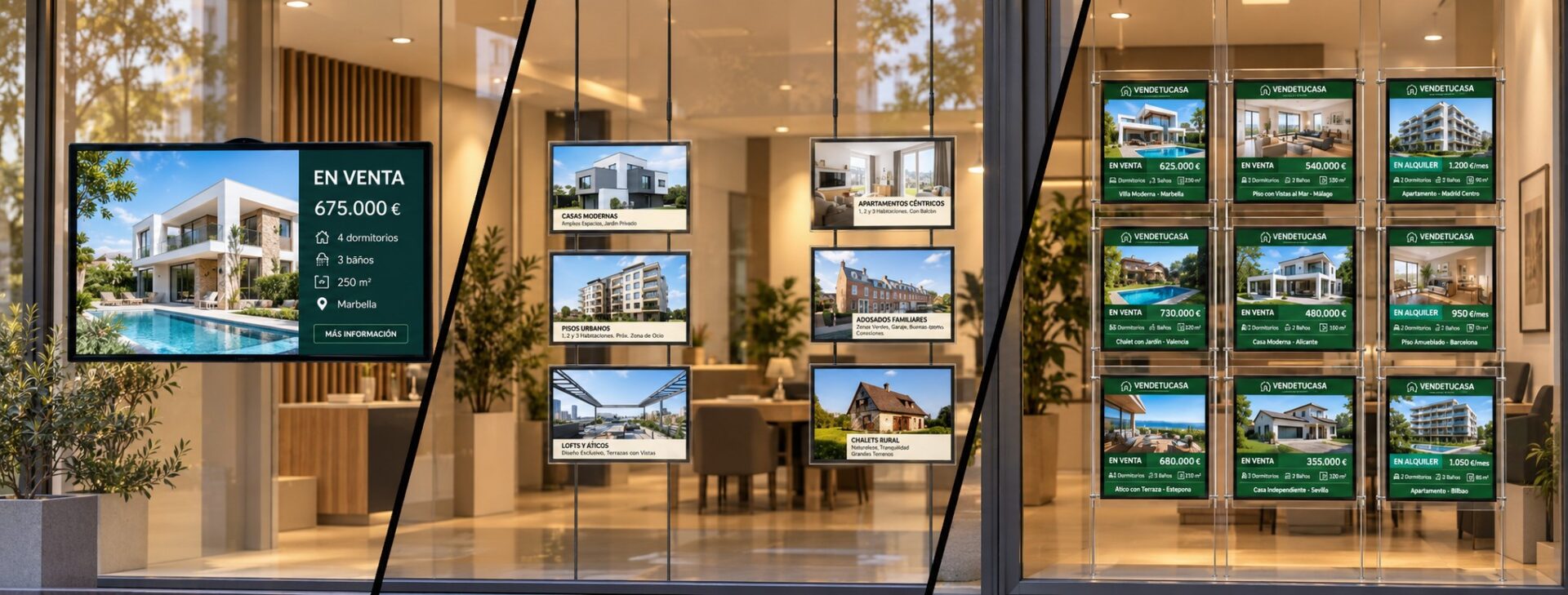 Escaparate múltiple colgante para una agencia inmobiliaria