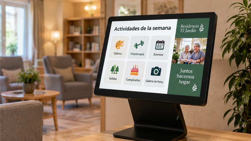 Pantalla digital en zona común de residencia