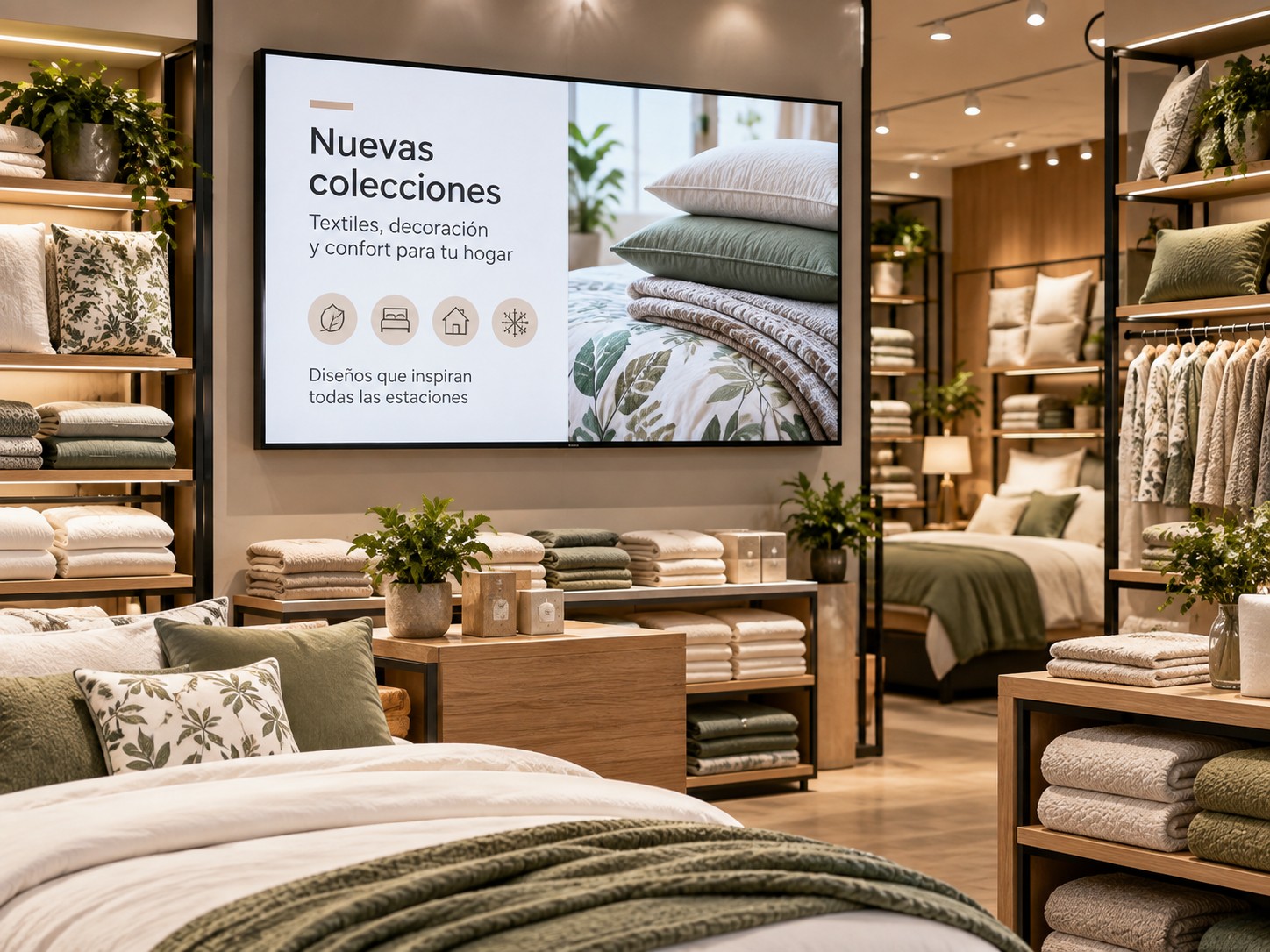 Pantallas publicitarias para ropa de cama y hogar