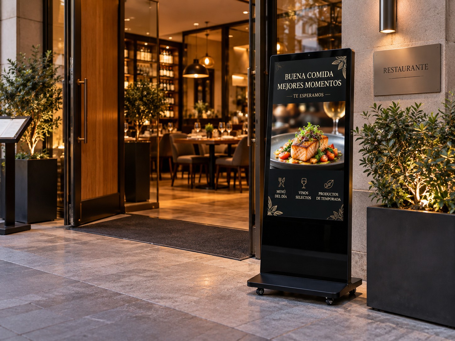Tótem publicitario en el acceso a un restaurante