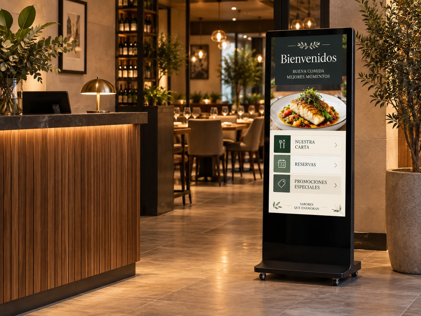 Tótem digital en el interior de un restaurante